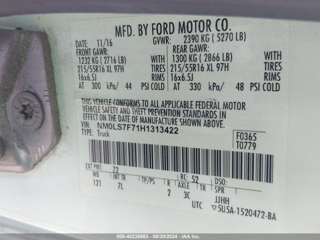 NM0LS7F71H1313422 Ford Transit Connect Xlt