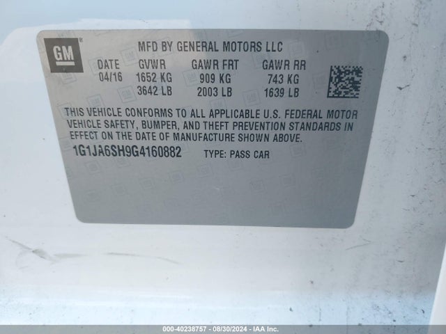 Chevrolet Sonic Ls Auto 2016 1G1JA6SH9G4160882 Image 9