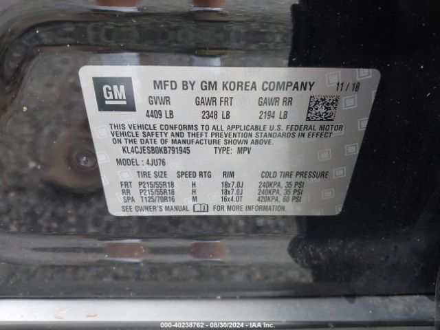 KL4CJESB0KB791945 Buick Encore Awd Preferred