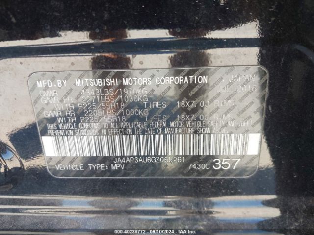 JA4AP3AU6GZ065261 Mitsubishi Outlander Sport 2.0 Es
