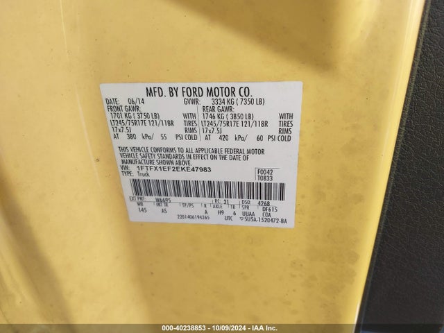 Ford F-150 Xl 2014 1FTFX1EF2EKE47983 Image 9