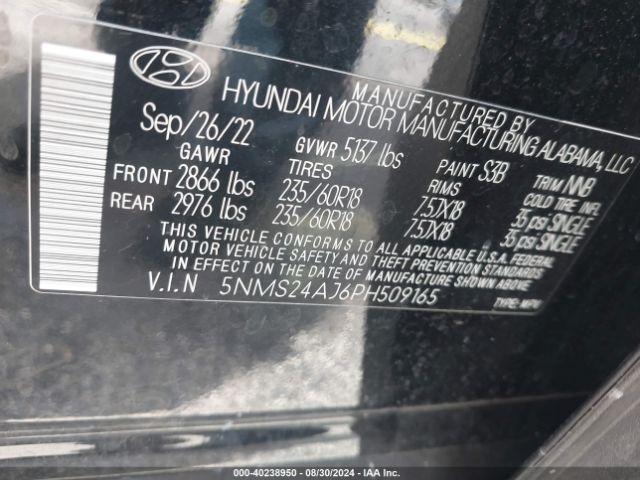 5NMS24AJ6PH509165 Hyundai Santa Fe Sel