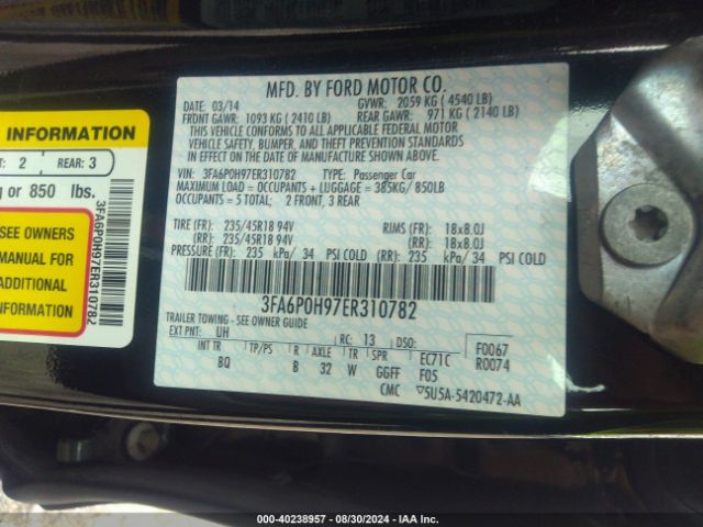 3FA6P0H97ER310782 Ford FUSION SE