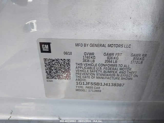 Chevrolet Sonic Premier 2018 1G1JF5SB1J4138387 Image 9