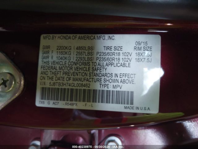 5J8TB3H74GL008462 Acura Rdx Advance Package