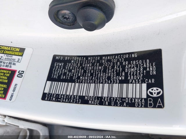 Toyota COROLLA LE 2014 5YFBURHE0EP034339 Image 9