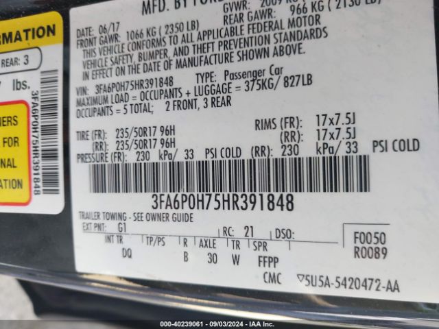 3FA6P0H75HR391848 Ford FUSION SE