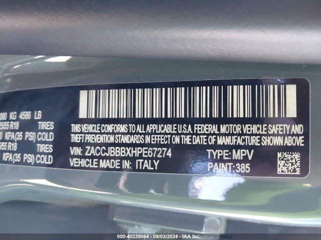 ZACCJBBBXHPE67274 Jeep Renegade Altitude 4x4
