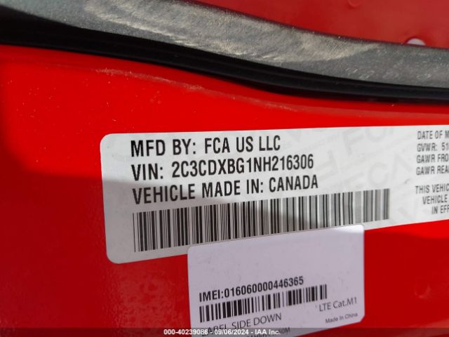 2C3CDXBG1NH216306 Dodge Charger Sxt Rwd