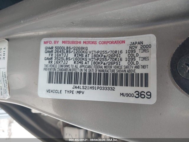 2001 MITSUBISHI MONTERO SPORT JA4LS21H91P033332 Photo 8