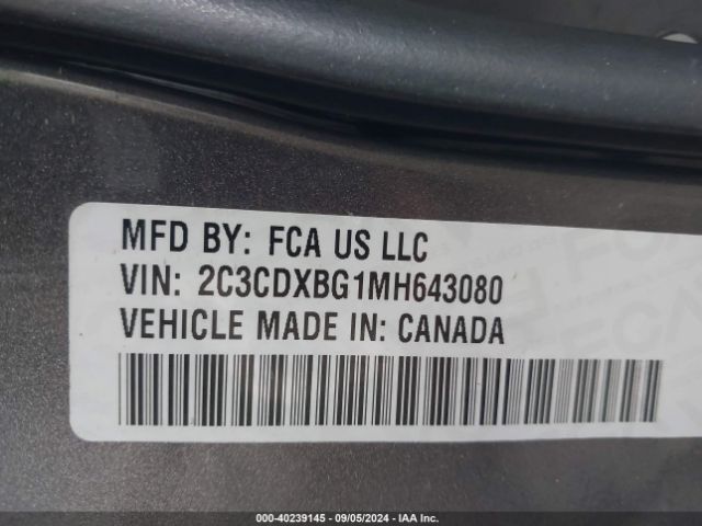2C3CDXBG1MH643080 Dodge Charger Sxt Rwd