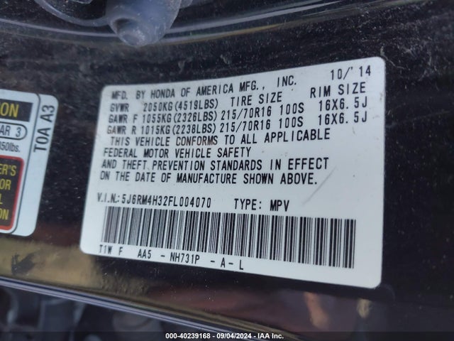 Honda CR-V LX 2015 5J6RM4H32FL004070 Image 9