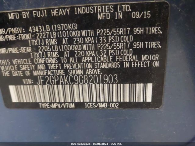 JF2GPAKC9G8201903 Subaru Crosstrek 2.0i Limited