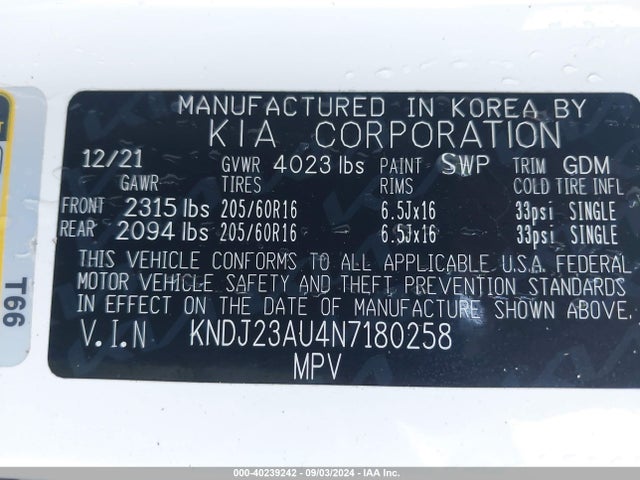 KIA SOUL LX 2022 KNDJ23AU4N7180258 Image 9