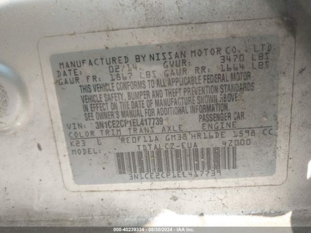 3N1CE2CP1EL417739 Nissan Versa Note S Plus