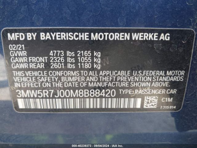 3MW5R7J00M8B88420 BMW 330i Xdrive