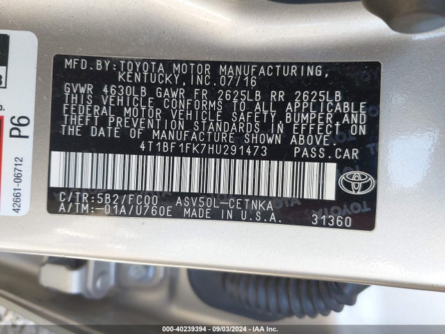 Toyota CAMRY LE 2017 4T1BF1FK7HU291473 Image 9