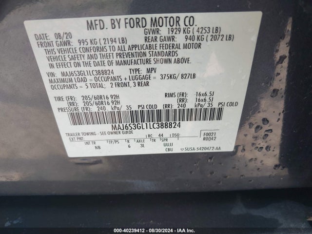 Ford Ecosport Se 2020 MAJ6S3GL1LC388824 Image 9
