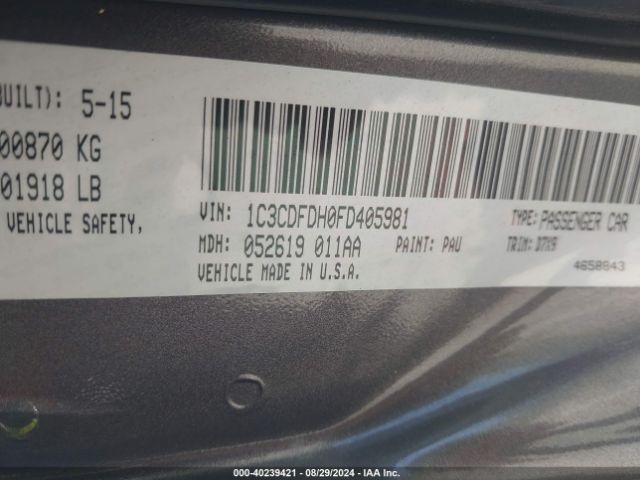 1C3CDFDH0FD405981 Dodge Dart Aero
