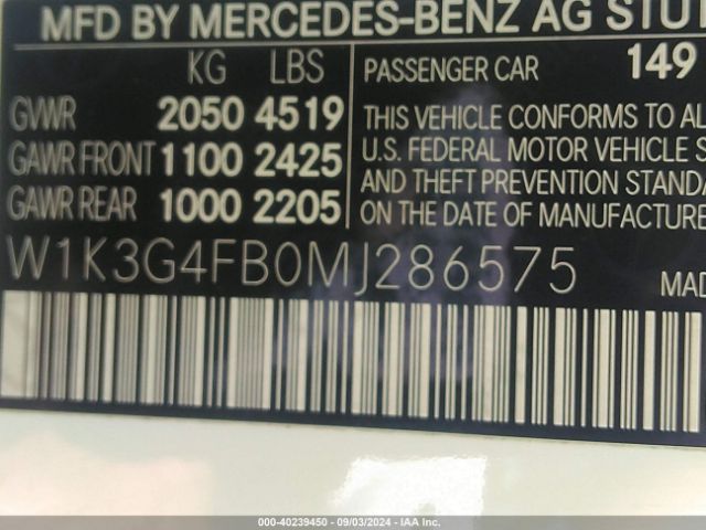 W1K3G4FB0MJ286575 Mercedes-Benz A 220 4matic