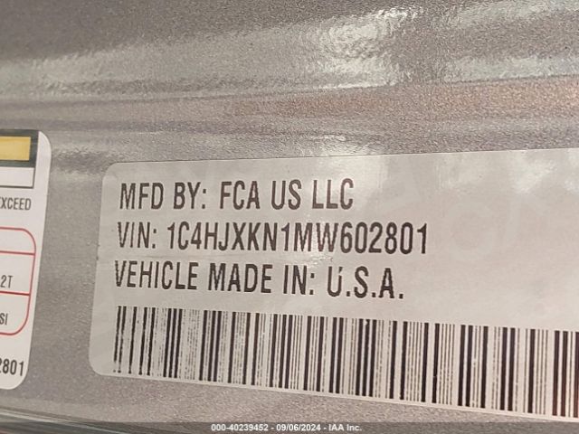 1C4HJXKN1MW602801 Jeep Wrangler Unlimited Sport Rhd 4x4
