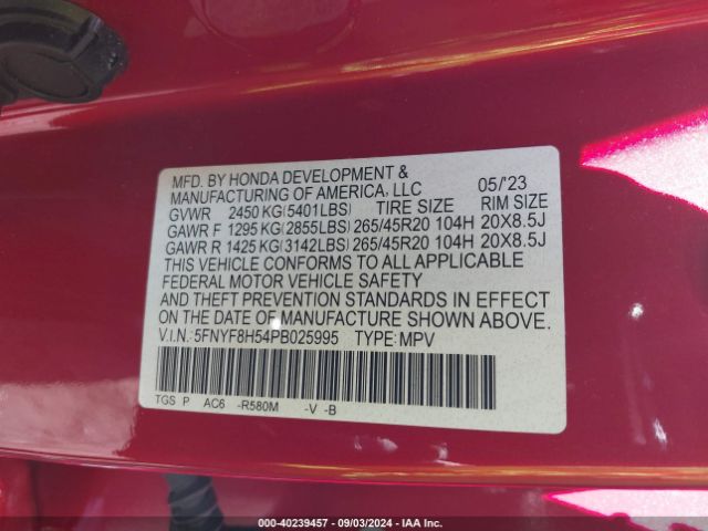 5FNYF8H54PB025995 Honda Passport Awd Ex-l
