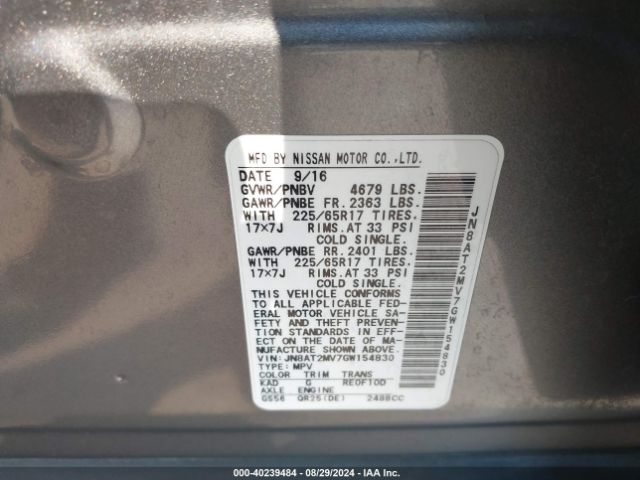 JN8AT2MV7GW154830 Nissan ROGUE S