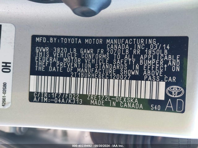 Toyota Corolla S Plus 2014 2T1BURHE6EC120027 Image 9