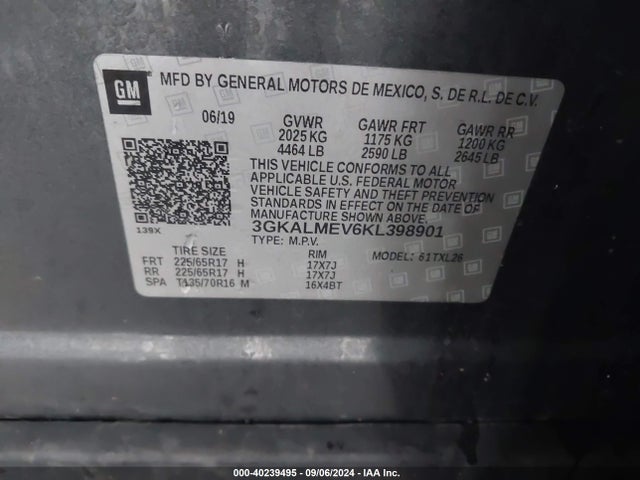 3GKALMEV6KL398901 GMC Terrain Sle