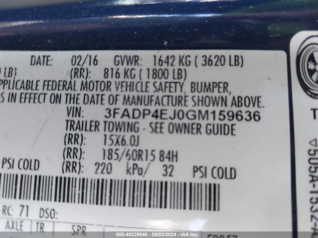 3FADP4EJ0GM159636 Ford FIESTA SE