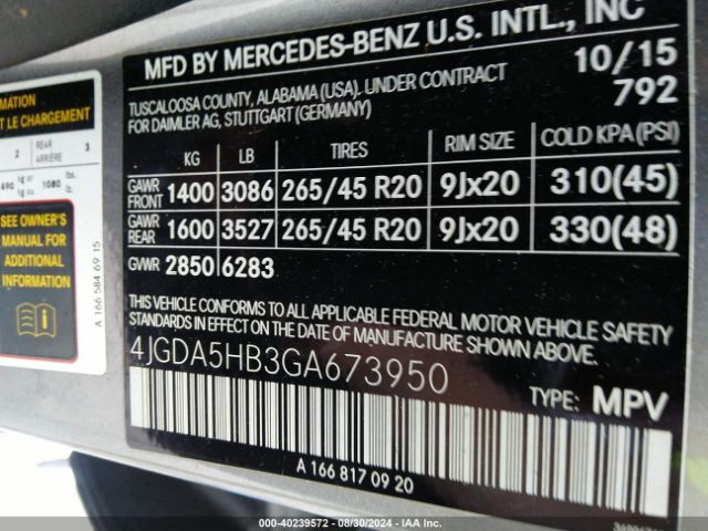 4JGDA5HB3GA673950 Mercedes-Benz Gle 350 4matic