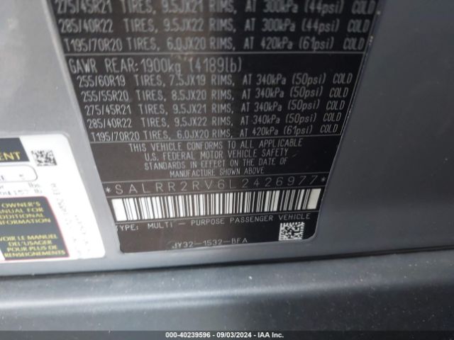 SALRR2RV6L2426977 Land Rover Discovery Hse