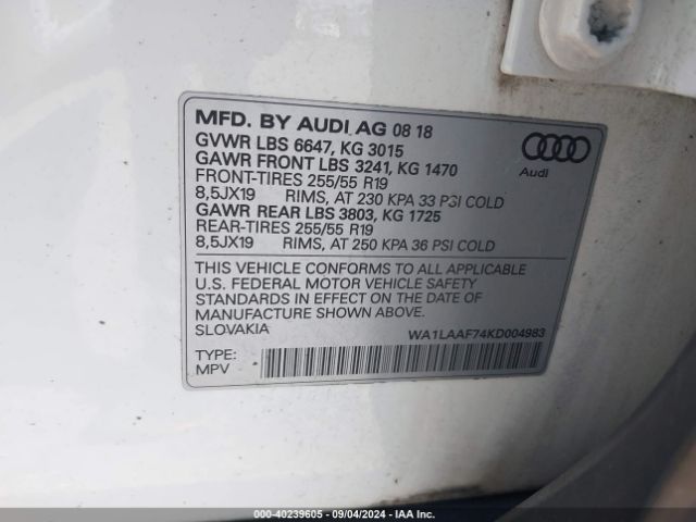 WA1LAAF74KD004983 Audi Q7 55 Premium/55 Se Premium