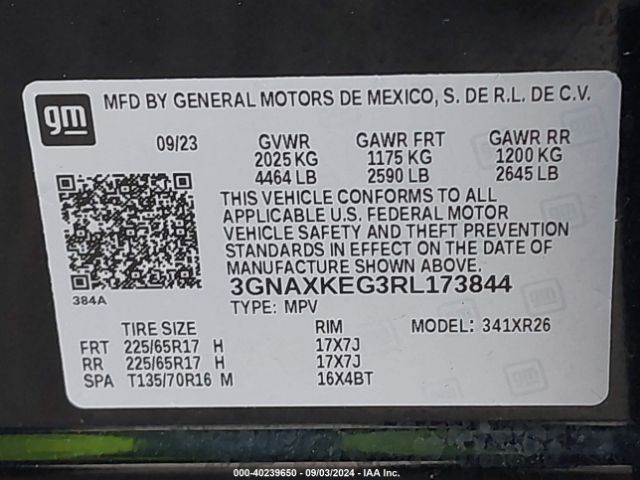 3GNAXKEG3RL173844 Chevrolet Equinox Fwd Lt
