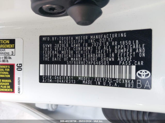 Toyota COROLLA LE 2017 5YFBURHE2HP646501 Image 9