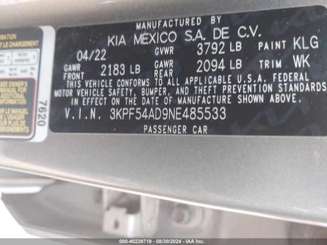 3KPF54AD9NE485533 KIA Forte Gt-line
