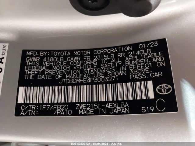 Toyota Corolla Hybrid Le 2023 JTDBDMHE4P3003271 Image 9