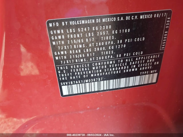 3VV1B7AX1JM036797 Volkswagen Tiguan 2.0t S
