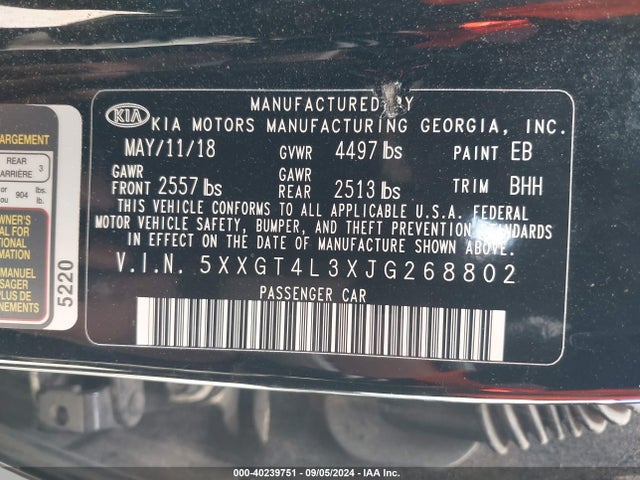5XXGT4L3XJG268802 KIA Optima Lx