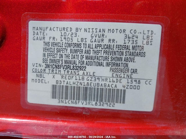 Nissan Versa 1.6 Sr 2024 3N1CN8FV3RL832922 Image 9