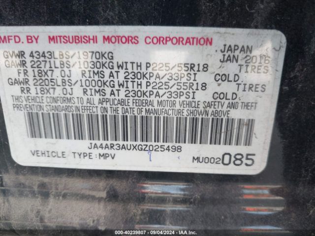 JA4AR3AUXGZ025498 Mitsubishi Outlander Sport 2.0 Es