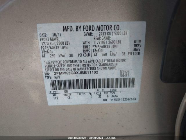 2FMPK3G9XJBB11102 Ford EDGE SE