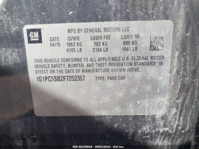 1G1PC5SB2F7252357 Chevrolet Cruze 1lt Auto