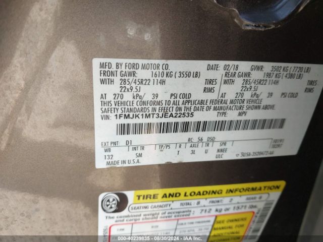1FMJK1MT3JEA22535 Ford Expedition Max Platinum
