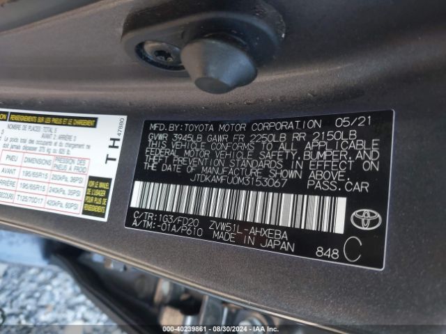 JTDKAMFU0M3153067 Toyota Prius Le