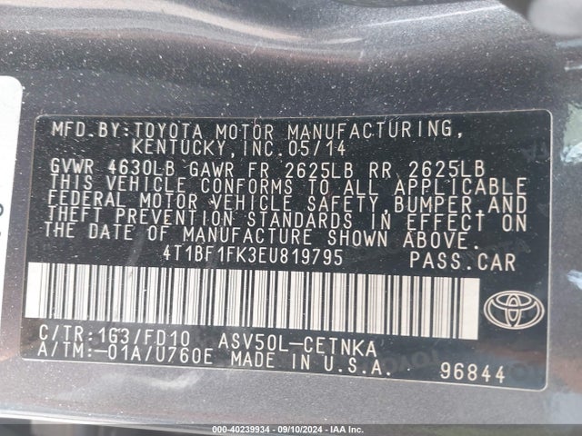 Toyota CAMRY LE 2014 4T1BF1FK3EU819795 Image 9