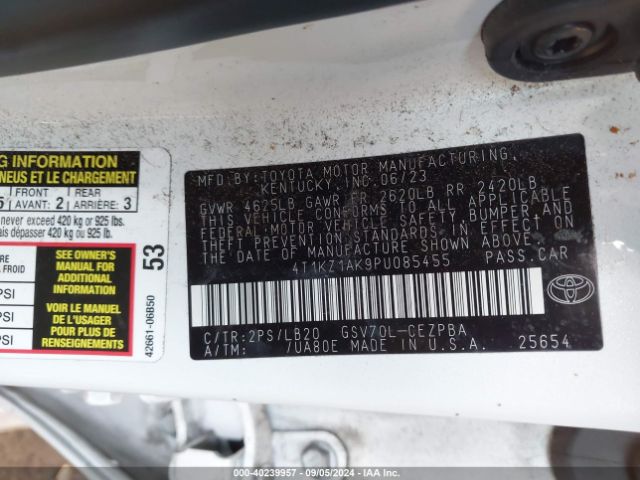 4T1KZ1AK9PU085455 Toyota Camry Xse V6