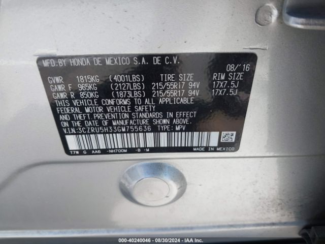 3CZRU5H33GM755636 Honda HR-V LX
