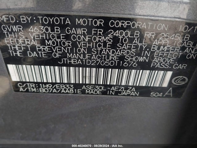 JTHBA1D27G5011676 Lexus IS 200T