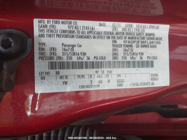 Ford FOCUS SE 2015 1FADP3F26FL241100 Image 9